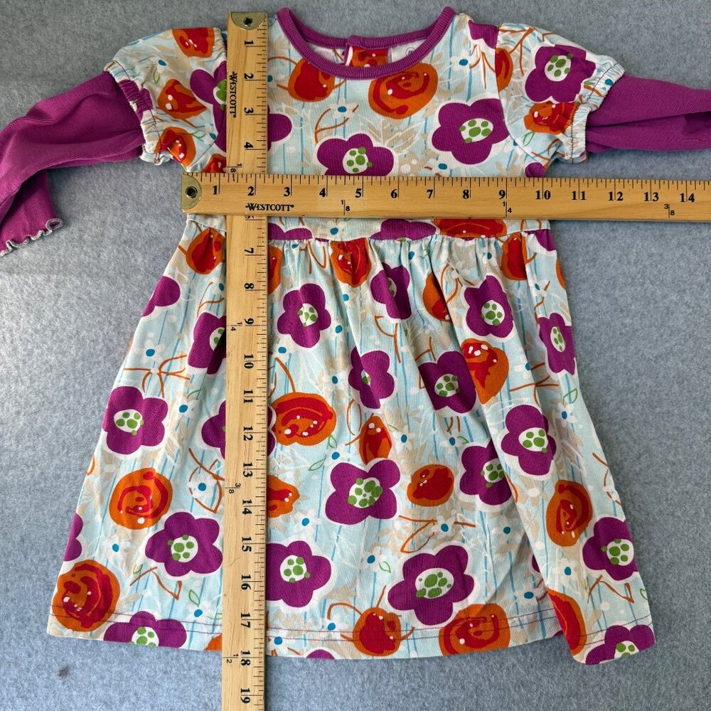 Hanna Andersson Girls Size 80 / US 2 Long Sleeve Dress Blue Purple Orange Floral - Picture 2 of 15